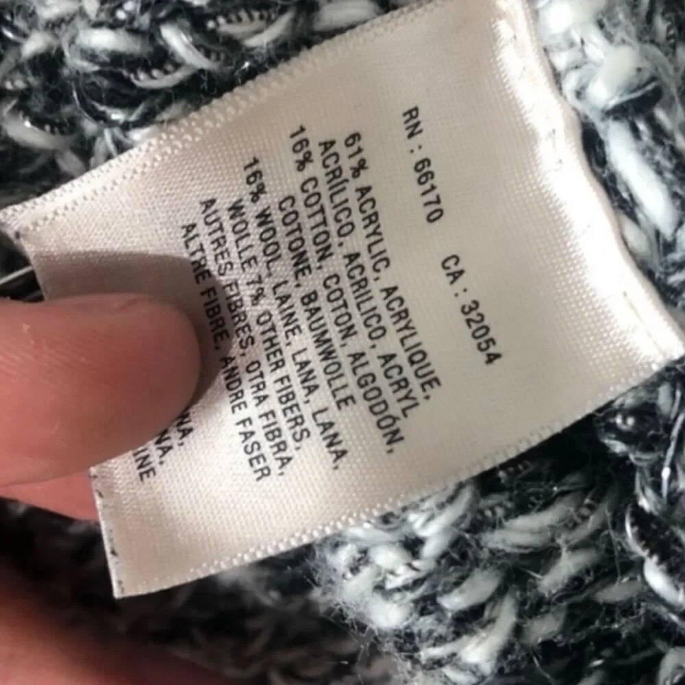 Moth Chunky Knit Cardigan Size Medium Black & White with Silver Metallic Thread